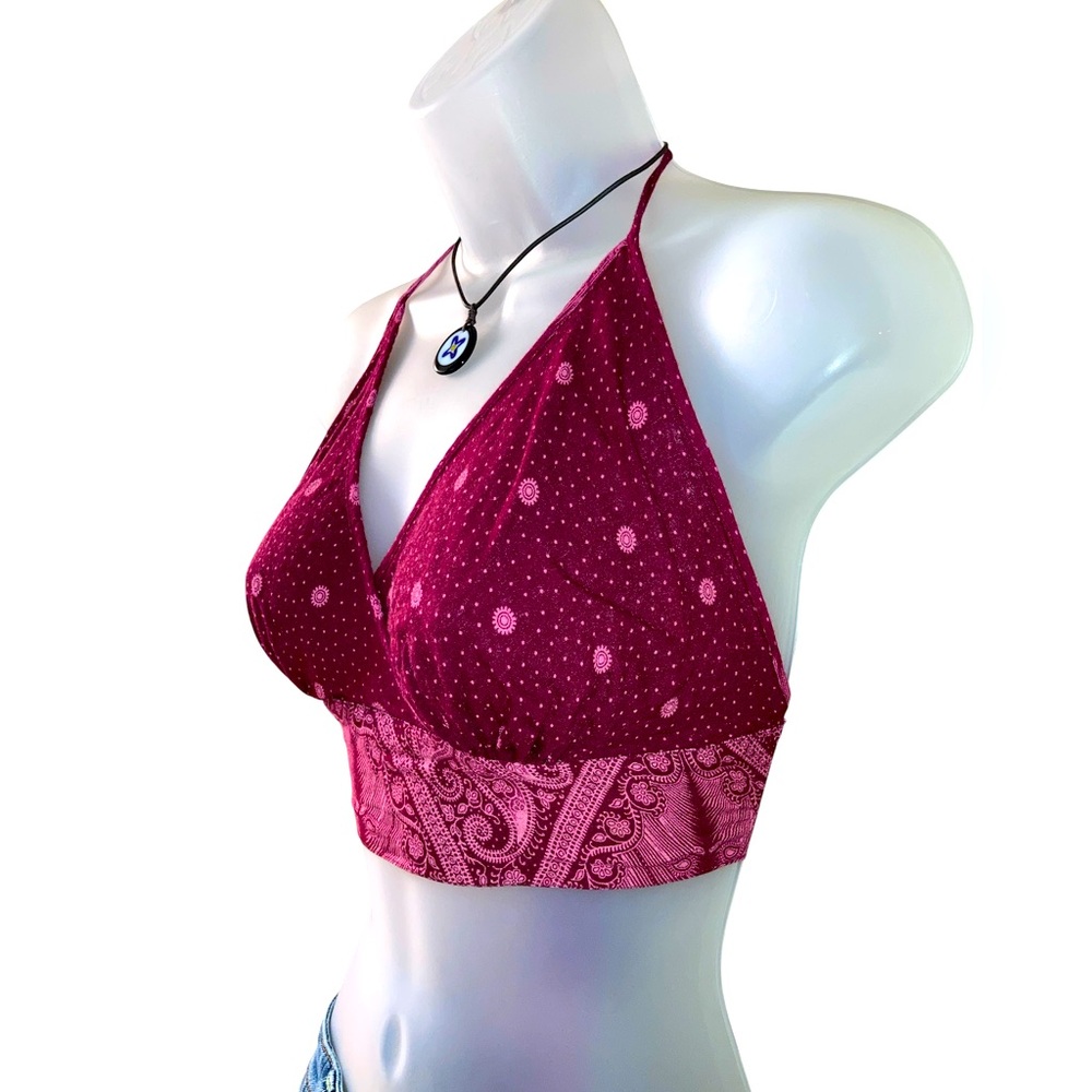 Mexicali Blues Printed Boho Bralette Rich Red and Pink w/beautiful pattern